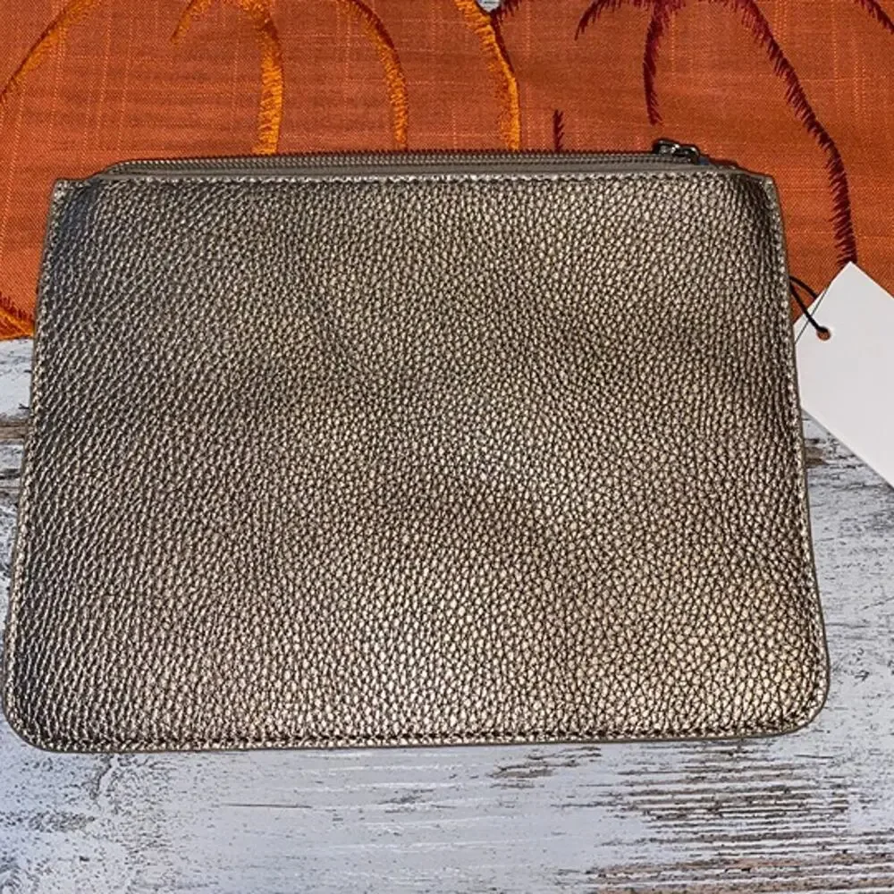 Jules Kae Copper Metallic Pebbled Clutch Zip Top Cosmetic Pouch NWT